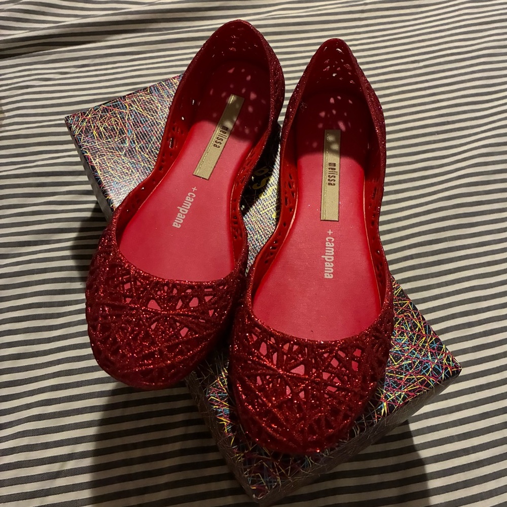 Mini Melissa Red Glitter Dress Shoes